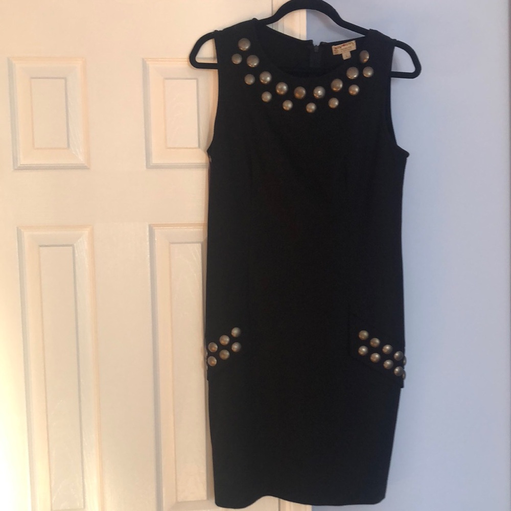 Tribute size L black dress with gunmetal color design